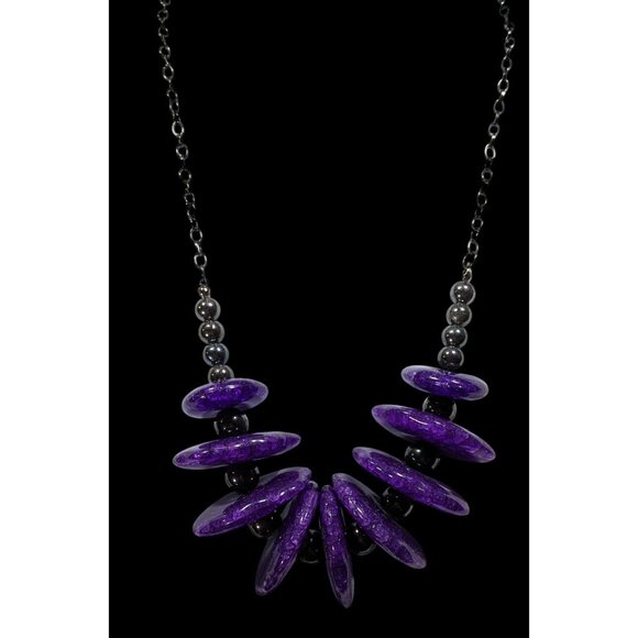 Chunky Gothic Purple Crackle Disc Statement Necklace - Picture 2 of 7